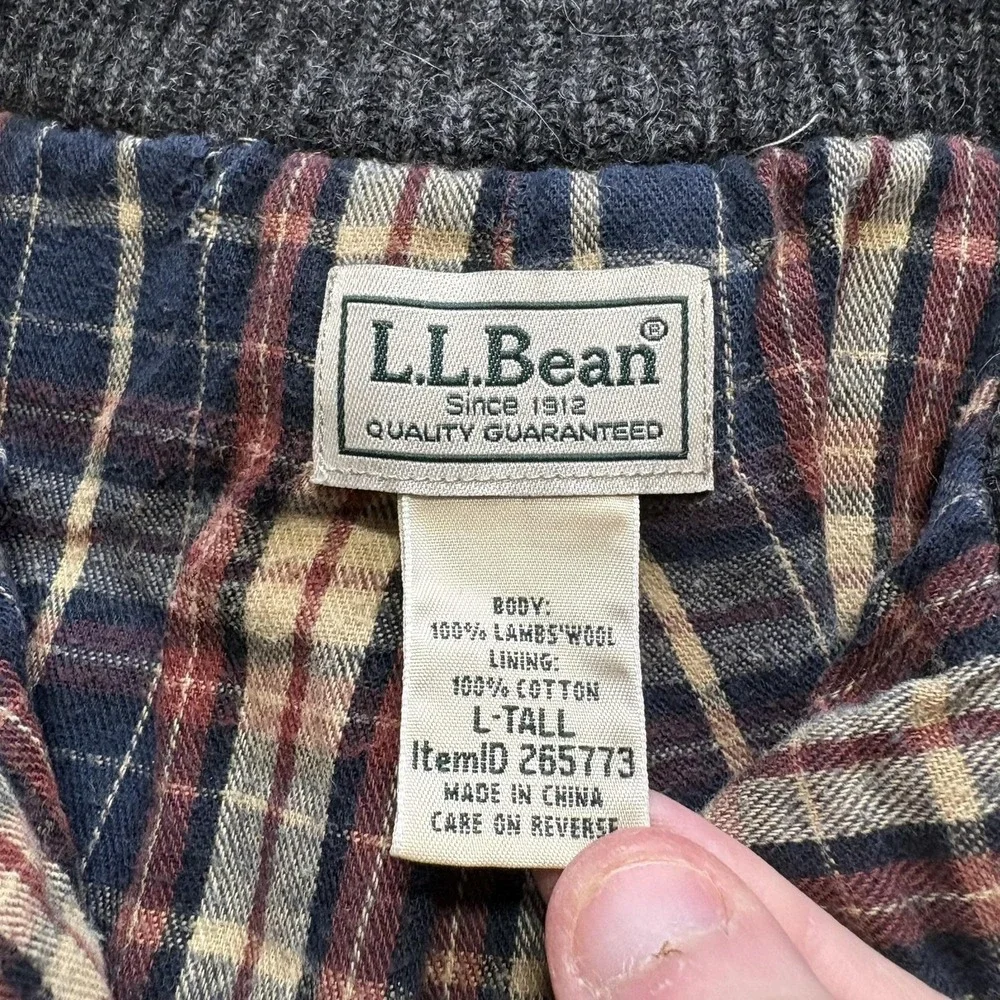 L.L.Bean Sweater LT 20x26 Gray‎ Lambswool Full Zip Mock Neck Plaid Lined Warm